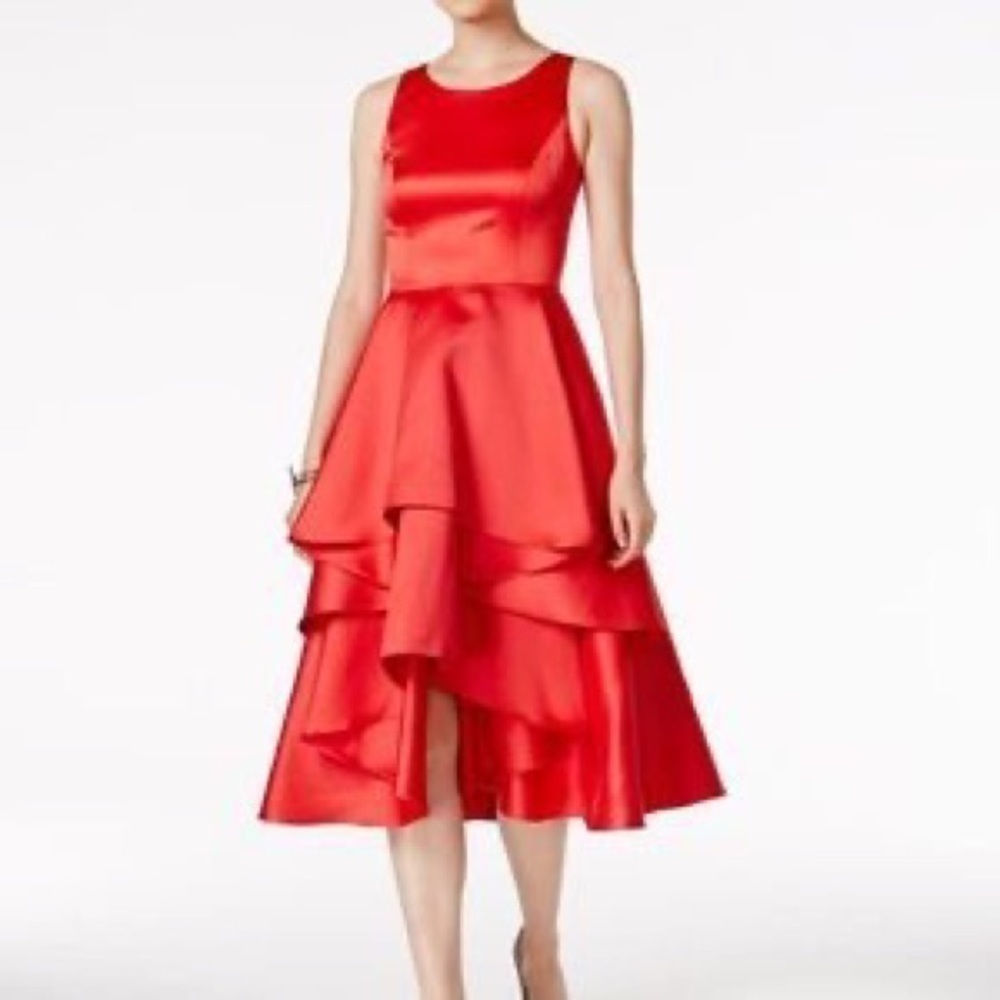 NWT Adrianna Papell Red/Orange Satin Fit Flare Dress Size 6P